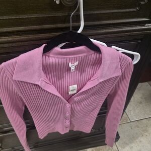 Pink Ribbed Women's Sweater